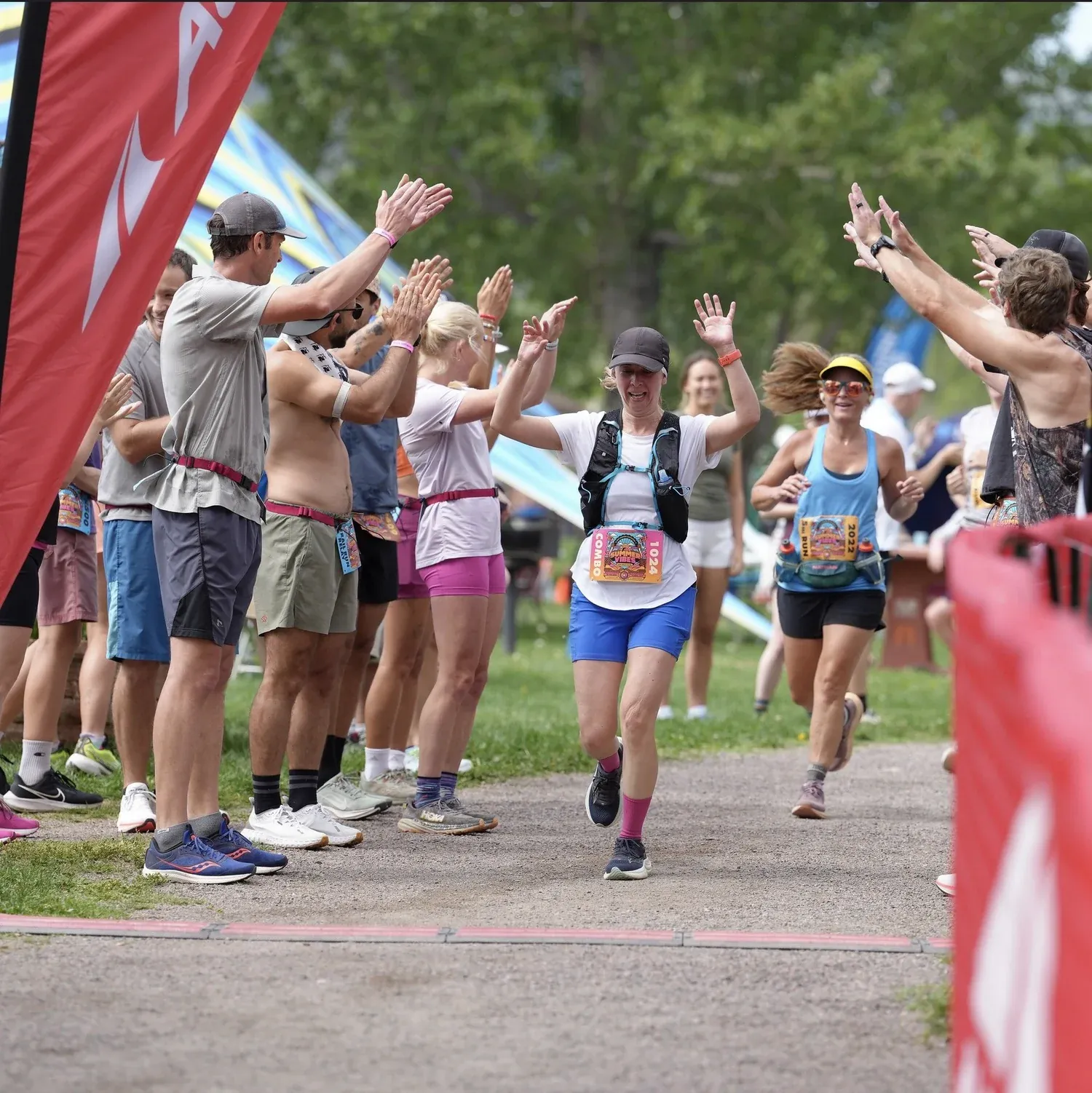 Runners celebrating at the finish
